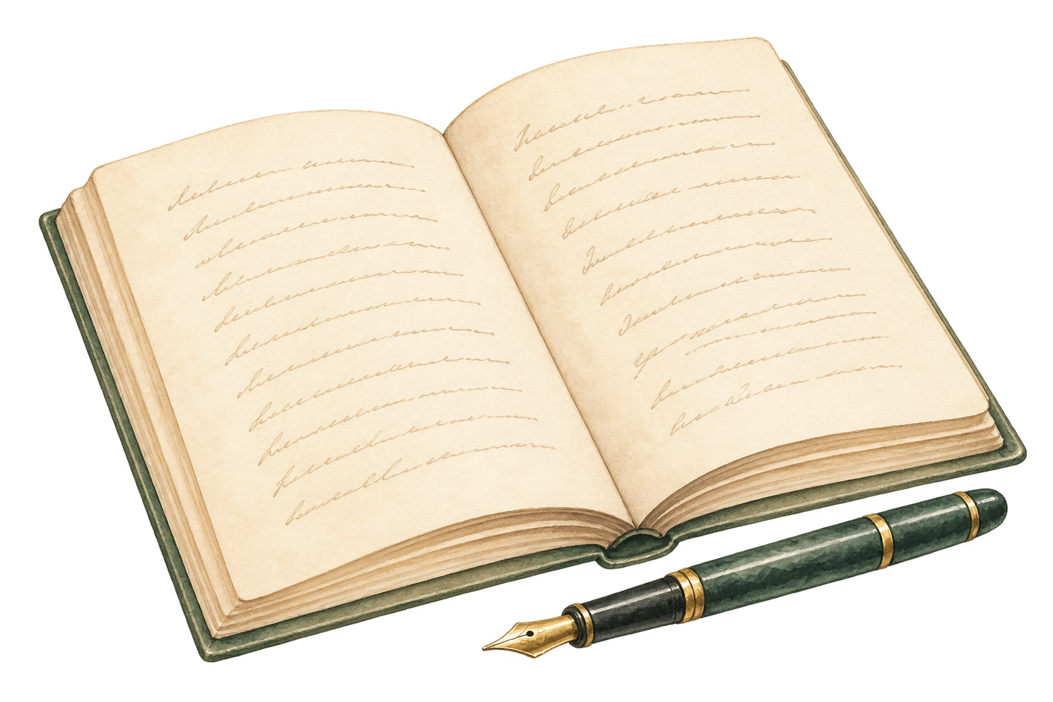 Open book and fountain pen