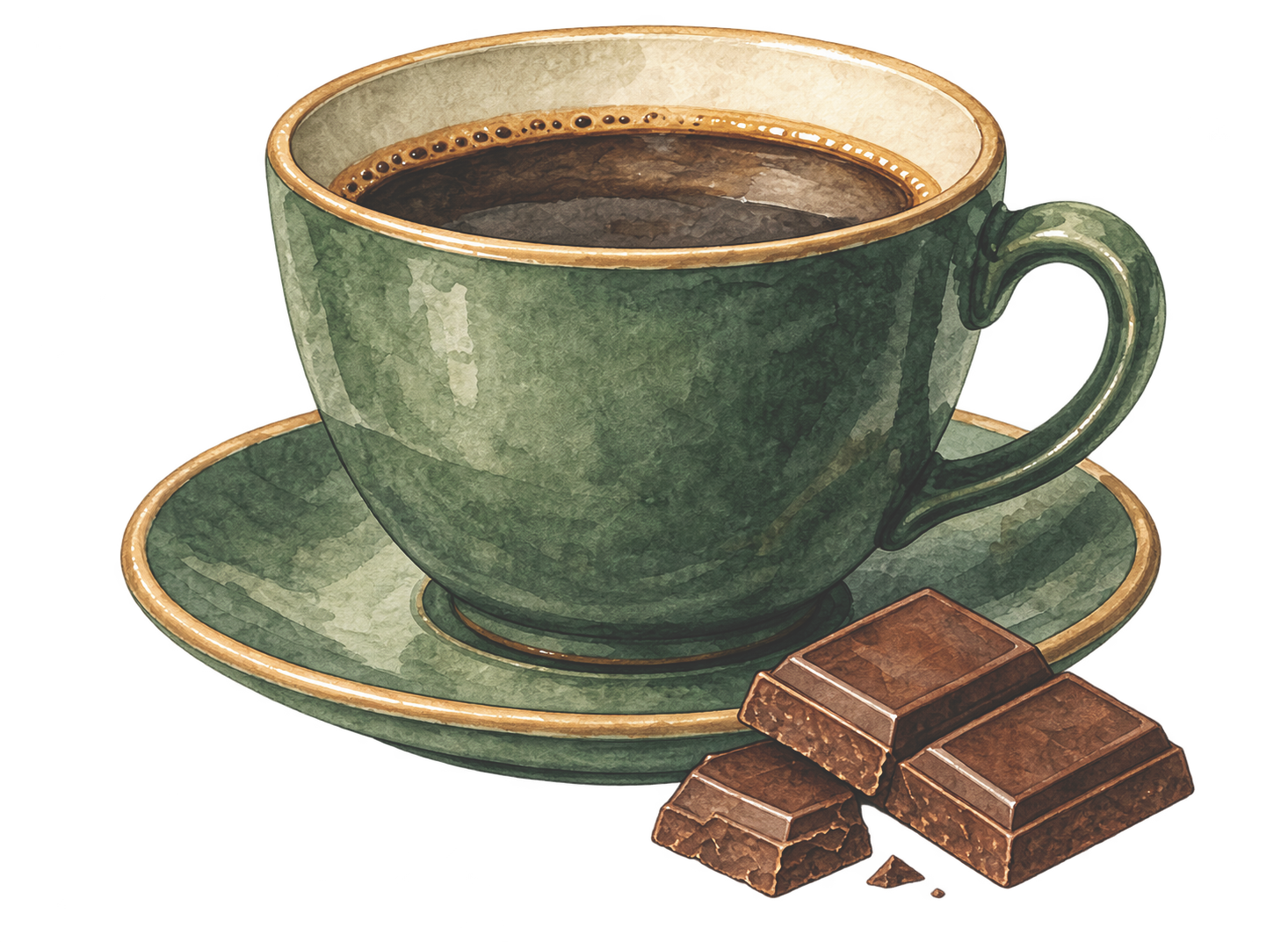 Green coffee cup and chocolate